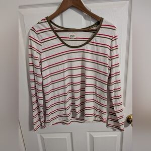 Pact Organic Cotton Womens Top Striped Ivory Long Sleeve Size Large Shirt Tee